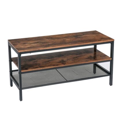 Meuble TV, Console TV pour téléviseurs jusqu'à 43 Pouces, Armoire de rangement avec étagère en métal, Meubles d'appoint aspect bois, dans le salon, la salle de divertissement, le bureau, Assemblage facile, Brun rustique