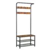 coat rack, industrial hall tree, entryway shoe storage shelf with bench, wood look accent furniture with stable metal frame, 3 in 1 design, easy assembly, rustic brown