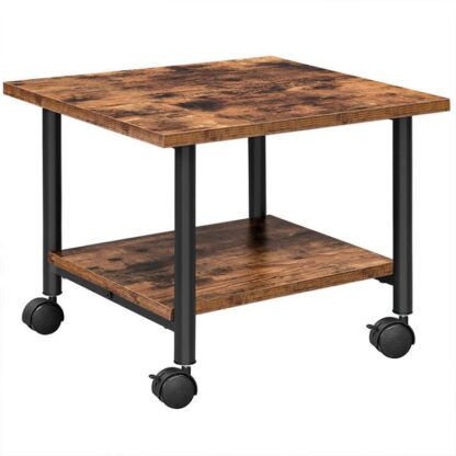 Skriverstativ, 2-Tier Industrial under Desk Printer Cart med hylle, Mobil kraftig lagringsstativ på hjul for hjemmet, Kontor, Rustikk brun og svart