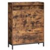 shoe cabinet, freestanding shoe storage cabinet, with 2 flip drawers, shoe organizer cabinet with open shelves, for entryway, hallway and office, rustic brown and black