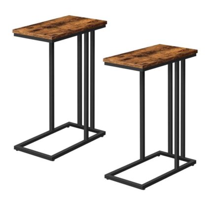 CLA CARRETA C, conjunto de 2, mesa portátil de bocadillos portátiles, mesa lateral de sofá de servicio pesado, mesa de acento de aspecto de madera, ahorro de espacio en la sala de estar, dormitorio, marrón rústico y negro