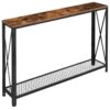 console rétro, table de canapé étroite derrière le canapé, 2 table d'entrée maigre de niveau avec étagère en mailles, industriel, couloir, salon, foyer, bureau, marron rustique