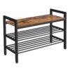 shoe bench, 3-tier shoe rack, industrial shoe storage unit with mesh shelves, shoe organizer shelf for entryway, living room, hallway, easy assembly, rustic brown