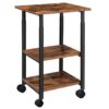 Support d'imprimante, 3-Chariot d'imprimante industriel sous le bureau avec étagère, Support de rangement mobile robuste sur roues pour la maison, Bureau brun rustique et noir
