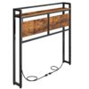 Tigne de la tête de lit, Tête de lit avec 2 Points de vente et 4 Ports USB, Hauteur réglable, Étagère de rangement, Robuste et stable, Assemblage facile, Brun rustique et