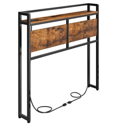 Hoofdeinde twin maat, Hoofdbord met 2 Verkooppunten en 4 USB-poorten, Verstelbare hoogte, Opslag rek, Stevig en stabiel, Eenvoudige montage, Rustiek bruin en