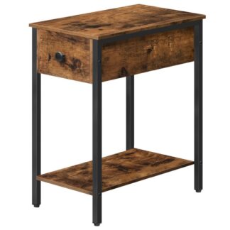 table d'appoint, 2-Tablette de nuit avec tiroir, Table à bout étroite pour les petits espaces, Construction stable et robuste, table basse avec cadre en métal, brun rustique et noir
