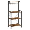 Raccoppiatore per fornai per lo scaffale da cucina con deposito, 4 stand a microonde di livello, rack di fornaio multifunzionale con 8 ganci, scaffale di stoccaggio in legno, cornice in metallo stabile, Assemblaggio facile, marrone rustico