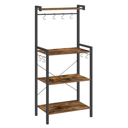 estante de panaderos para estante de cocina con almacenamiento, 4 soporte de microondas de nivel, panadero multifuncional con 8 manos, estante de almacenamiento de cocina de madera, marco de metal estable, ensamblaje fácil, marrón rústico
