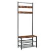 coat rack, hall tree entryway shoe bench, storage shelf organizer with 9 flexible hooks, wood look accent furniture with metal frame, easy assembly, industrial design, rustic brown