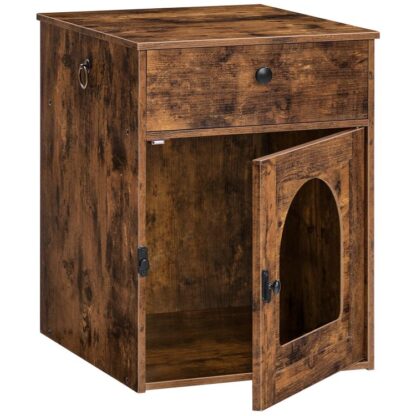 kattenbak behuizing,verborgen kattenbakmeubels, strooiselafdekking, Wasstoilet van houten katten met lade, binnenkattenhuizen eindtafel, voor woonkamer, gang, rustiek bruin