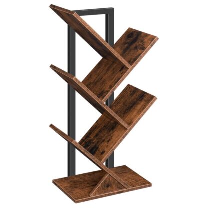 Bamschies, 5-Tier Boycase Holzverschmotzungen, Buedem stänneg Späichere Rack, Fir Affichage vun CDen, Bicher an der Wunnzëmmer, Home Office, Wood Späichere Rack fir Schlofkummer, Rustikal Braun
