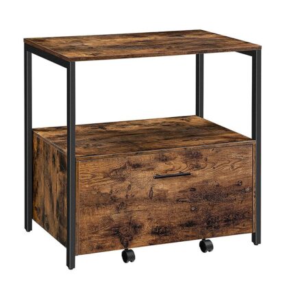 Arbeidsskap for hjemmeskuff og hjul, Hjemmekontorskriver Stand, Lateral filskap moderne arkivskap med 1 Stor skuff, for A4/bokstavstørrelse, Rustikk brun