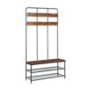 hall tree with bench, entryway bench with coat rack, mud room bench with 12 double hooks and storage bench, coat tree, shoe rack organizer, for foyer, front door, rustic brown