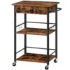 Carrello rotolante dell'isola della cucina su ruote, carrello da cucina con cassetto, 3-carrello di archiviazione a livello con ganci e maniglia, per la cucina, sala da pranzo, soggiorno, marrone rustico