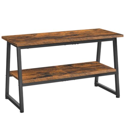 Banco de sapato de estilo industrial, Banco de entrada de madeira marrom e preta rústica, Rack de sapato para entrada da porta da frente, 2-Banco de armazenamento de sapatos de camada, Hall de entrada, Corredor, Quarto
