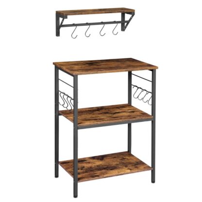 Vintage Baker Rack med flydende hylde, Rustik brun mikrobølgeovn med hylder, alsidig kaffebar med 12 kroge, til køkken, indgangsparti, stue, spisestue, kontor