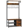 Hall Tree with Bench, 31.5" Coat Rack with Shoe Storage, 2 Fabric Drawers, Entryway Bench with Coat Rack, Coat and Shoe Rack for Entryway, 9 S-Shaped Hooks, Rustic Brown and Black