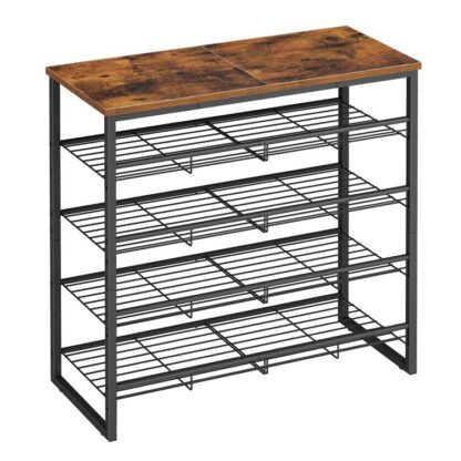 Skostativ, 5 Tier Shoe Organizer, Justerbare skohylder, Flad eller skrå, Holder 16-20 Par, Stabil og holdbar til indgang, Skab, Rustik brun og sort