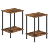 Set di tavolini finali 2, Comodino con ripiani portaoggetti a 2 strati, Tavolino per piccoli spazi, Soggiorno, Ingresso, Stile industriale, Telaio stabile, Montaggio semplice, Marrone rustico