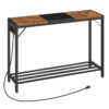 Table console, Table de canapé étroite avec station de recharge, Derrière la table du canapé avec prises de courant & Ports USB, pour l'entrée, Couloir, Salon, Foyer, Brun rustique et noir