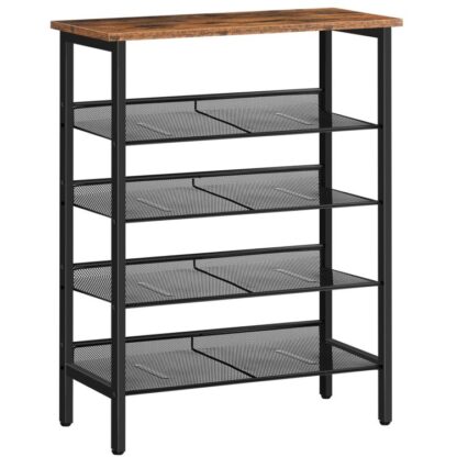sapateira, 5-Unidade de armazenamento de sapatos de camada plana & prateleira de organizador de sapatos ajustável inclinado para 12 pares, durável e estável, para entrada, corredor, armário, dormitório, industrial, marrom rústico