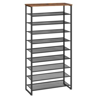 10-tier Schong Rack, grouss Kapazitéit Schong-Organisier Regal, Shoe Späicher Eenheet fir 27-36 Puer Schong, fir Entrée, Gang, Kleederschaaf, Schloofzemmer, industriell, rustikal brong