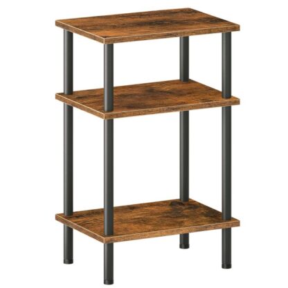 Enn Dësch, 3-Layer grouss Säit Dësch, Nuetsstand fir kleng Plaz, Niewend Tabell an der Schlofkummer, Sofa Dësch fir Wunnzëmmer, Industriellstil, stabil Frame, einfach Versammlung rustikal brong