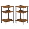 End Table, Set of 2, 3-Layer Tall Side Table, Nightstand for Small Space, Besides Table in Bedroom, Sofa Table for Living Room, Industrial Style, Easy Assembly Rustic Brown