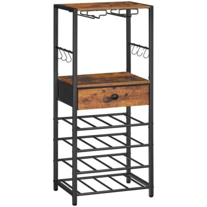 portavini, 16-Piano indipendente di portabottiglie in bottiglia, porta di conservazione del vino con tessuto non tessuto e ganci, tavolo portabottiglie, armadio da bar per cucina, sala da pranzo, sbarra, rustico marrone e nero
