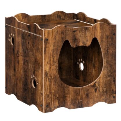 Móveis de casa de gatos escondidos com entrada, Gabinete multifuncional da caixa de areia com abertura da cabeça de gato, armário de armazenamento de lixo de gato interno, de madeira & Top de tecido não tecido espessado, resistente