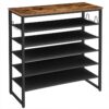 6-Tier Shoe Rack, Shoe Shelf Organizer with Hooks and 5 Oxford Fabric Shelves, Holds 20-25 Pairs of Shoes, Stable Legs, Easy to Clean, Industrial, for Entryway, Living Room