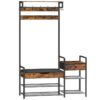 Hall Tree with Bench, Shoe and Coat Rack for Entryway, Coat Rack with Bench, Flip Top Storage Box, PU Cushioned Seat, Non-Woven Fabric Drawer, for Entrance, Rustic Brown and Black