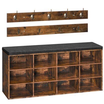 12 Banc de rangement à compartiment, Banc à chaussures Cubby, Peut contenir jusqu'à 330 lb, Banc à chaussures avec coussin, Armoire de rangement pour entrée, Chambre à coucher, Couloir