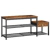 Shoe Rack Bench with Drawer, Parent-Child Entryway Bench, Shoe Storage Organizer with Seat, Industrial Metal Frame, for Hallway, Foyer, Rustic Brown and Black