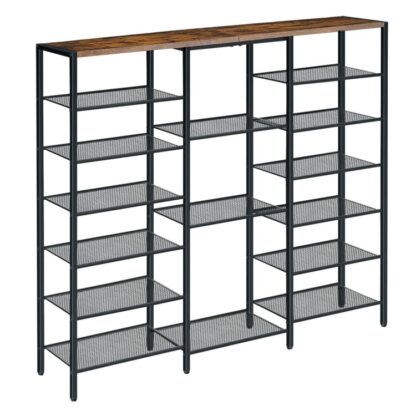 Stort skostativ, 7-Tier skoopbevaringsstativ, 30 Par skohylde, Wood Large Capacity Shoe Organizer, Åbn lagerhylde, til indgangsparti, Foyer, Soveværelse, Garderobe, Rustik brun og
