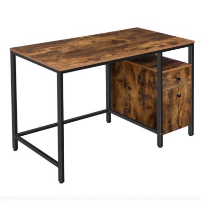 Distanta da computer dell'ufficio, Studia la tabella di scrittura, Workstation a casa con cassetto e armadio, Stile vintage, Scrivania, Stabile struttura in metallo, Facile da pulire, Marrone rustico