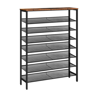 8-tier Schong Rack, Grouss Kapazitéit Shoe Regal, stabil a robust, Schong Späicher Organisator mat Appartement & Slant erfaasst Metallhëllef, fir 28-35 Puer Schong, Space Spär, sturrdy