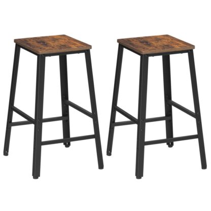Stóil Barra, Sraith de 2 Cathaoireacha Barra, Barstools bricfeasta cistine le footshests, 25.5" Stóil Barra Airde Cuntair, Stóil chistin thionsclaíoch, don Seomra Bia,barra, Rustic donn agus dubh
