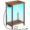 Side Table with Charging Station and LED Light, End Table with 2-Tier Storage Shelves, Small Night Stand, for Small Spaces, Living Room, Bedroom, Rustic Brown and Black