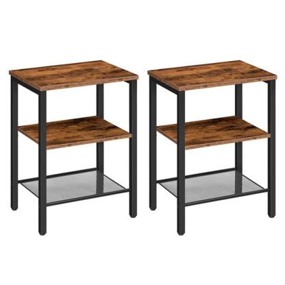 nightstands set of 2, 3-tier side table with adjustable shelf, industrial end table for small space in living room, bedroom and balcony, stable metal frame, rustic brown