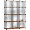 Rustic Brown and Black Cube Storage Organizer, Wire Cube Storage, 12-Cube Metal Grid Storage Shelf, Modular Cabinet, DIY Cube Bookshelf, for Living Room, Bedroom, Study