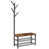 coat rack shoe bench, 28.3" entryway storage bench, 3-tier shoe rack with metal mesh shelves, mudroom bench, 4 in 1 rustic bench for hallway, foyer, doorway, bedroom