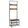 coat rack shoe bench, industrial hall tree with 3-tier storage shelves and 9 hooks, 3 in 1 design, entryway storage bench in living room hallway doorway, metal frame, rustic brown