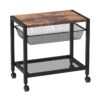 support d'imprimante, Chariot d'imprimante industriel sous le bureau avec étagère de stockage, 2-Table de l'imprimante mobile de niveau sur roues, Rack de rangement de machine à usage lourd pour le bureau et la maison brun rustique + noir