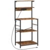 rastrelliera per panetteria con presa di corrente, 5-Tiers Microonde Stand con archiviazione, scaffale di deposito a portata di cucina con 4 ganci a forma di s, bar, per la cucina, soggiorno, rustico marrone e nero