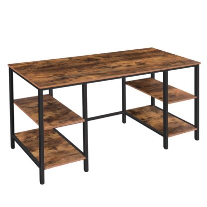 scrivania del computer, stazione di lavoro di scrittura d'ufficio con 2 Scaffali di stoccaggio sinistro e destro, 53.9 x 21.7 X 29.5 Desk per PC robusto di pollici, grande e stabile, tavolo da gioco per ufficio, studio, marrone rustico