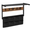 wall mounted coat rack, wall hook rack entrance hanger with 5 movable hooks and 8 storage bags, for entryway, bathroom, living room, industrial style, strong and stable