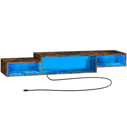 TV de parede flutuante de TV Stand com saída de energia, 59" prateleira de TV flutuante com LED, Media Console Stand Entretenimento prateleira com armazenamento para o quarto da sala de estar, marrom rústico