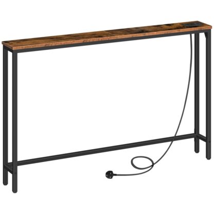 Tábla Console le stáisiún muirir, 120 Tábla consóil caol CM don halla, Taobh thiar de thábla tolg, le haghaidh Iontrála, Seomra Maireachtála, Spásanna beaga, Fráma Miotail, Rustic donn agus dubh